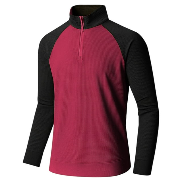 WEIYLL Mens Fall Tops Half Zip Sweatshirt Heavyweight Pullover Collar Athletic Shirt Red Male Fall Blouses ,M