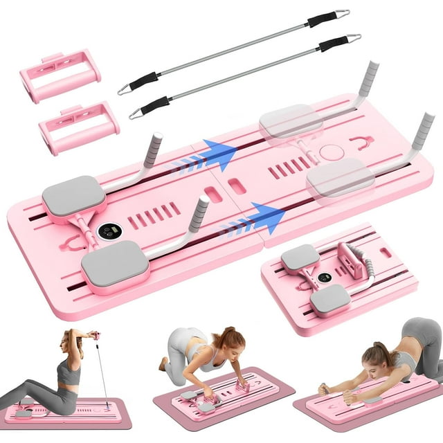 Tabla Multifuncional para Abdominales, Cama Deslizante de Pilates 5 en 1, Rodillos Abdominales Plegables, Ejercicios Abdominales de Rebote Automático, Equipo para Gimnasio en Casa Cardio Beat Rosa