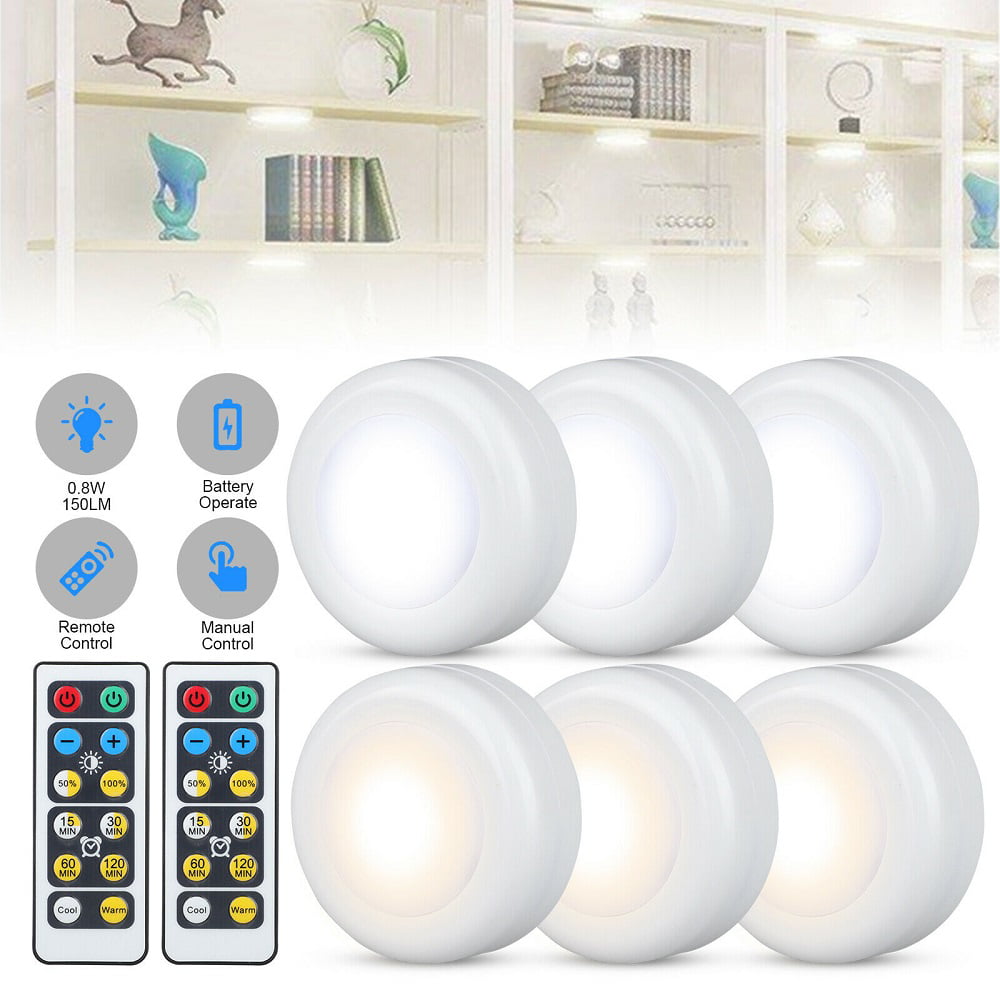 Details about   Wireless Stick On Puck LED Tap Light Bright Remote Battery Under Cabinet Closet 