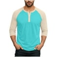 thumbnail image 2 of Mens Workout Top Long Sleeve Button Up Henley Shirt Casual Color Blocked Pullover Pajama Sleep Tops, 2 of 7