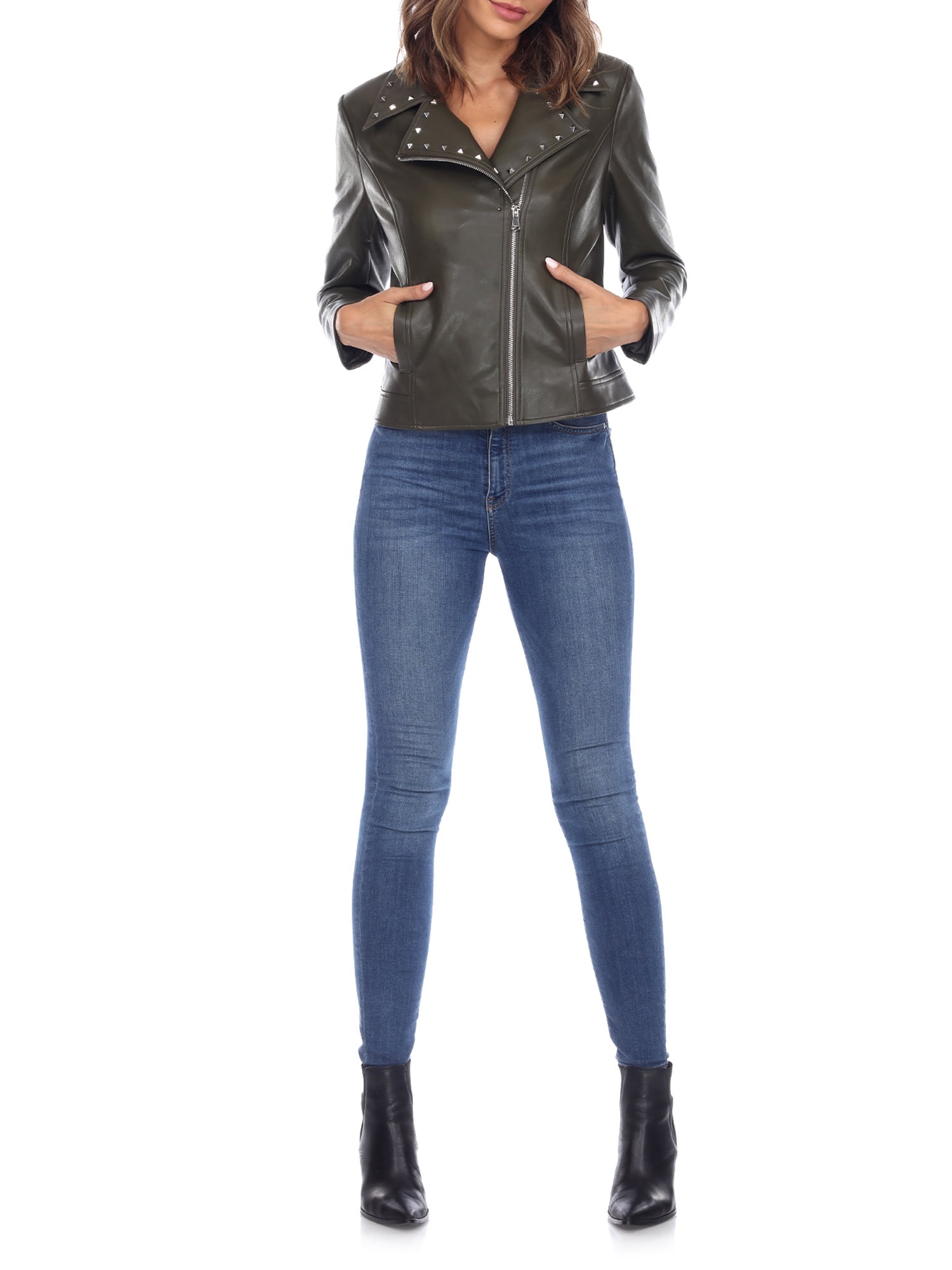 White Mark Women's PU Faux Leather Studded Jacket