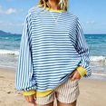 thumbnail image 3 of Resicozy Oversized Sweatshirt for Women Fall Striped Long Sleeve Shirt Crewneck Sweatshirts Y2K Workout Tops Sky Blue M, 3 of 7
