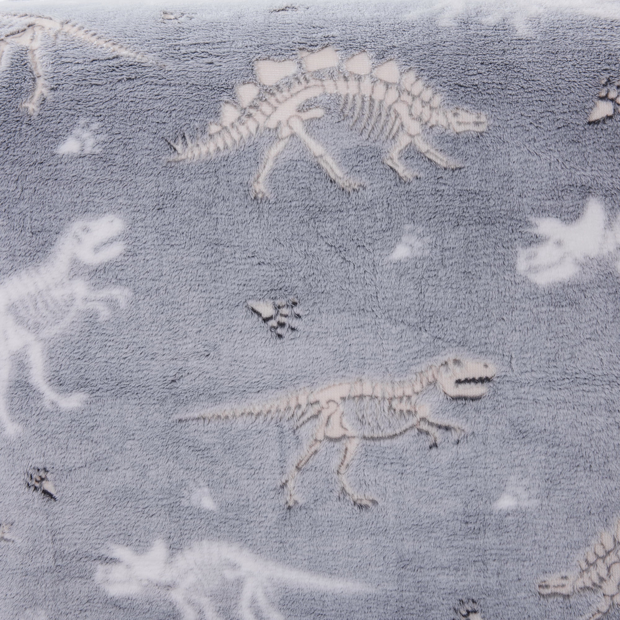 Your Zone Gray Dinosaur Polyester Velvet Plush Glow in the Dark Throw Blanket, Twin/Full, 72" X 90",  For Kids