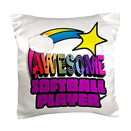 3dRose Shooting Star Rainbow Awesome Softball Player, Pillow Case, 16 by