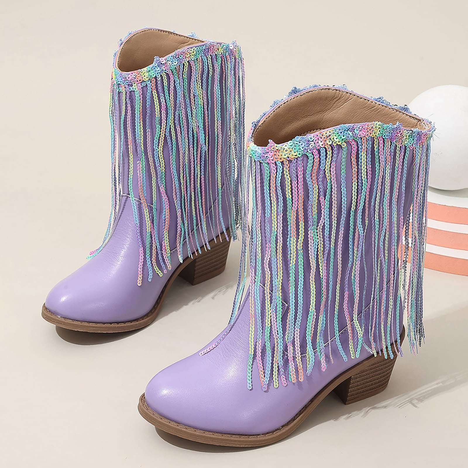 JAKANYQ Bottes de Cowboy Western pour Filles en Cuir Couleur Unie