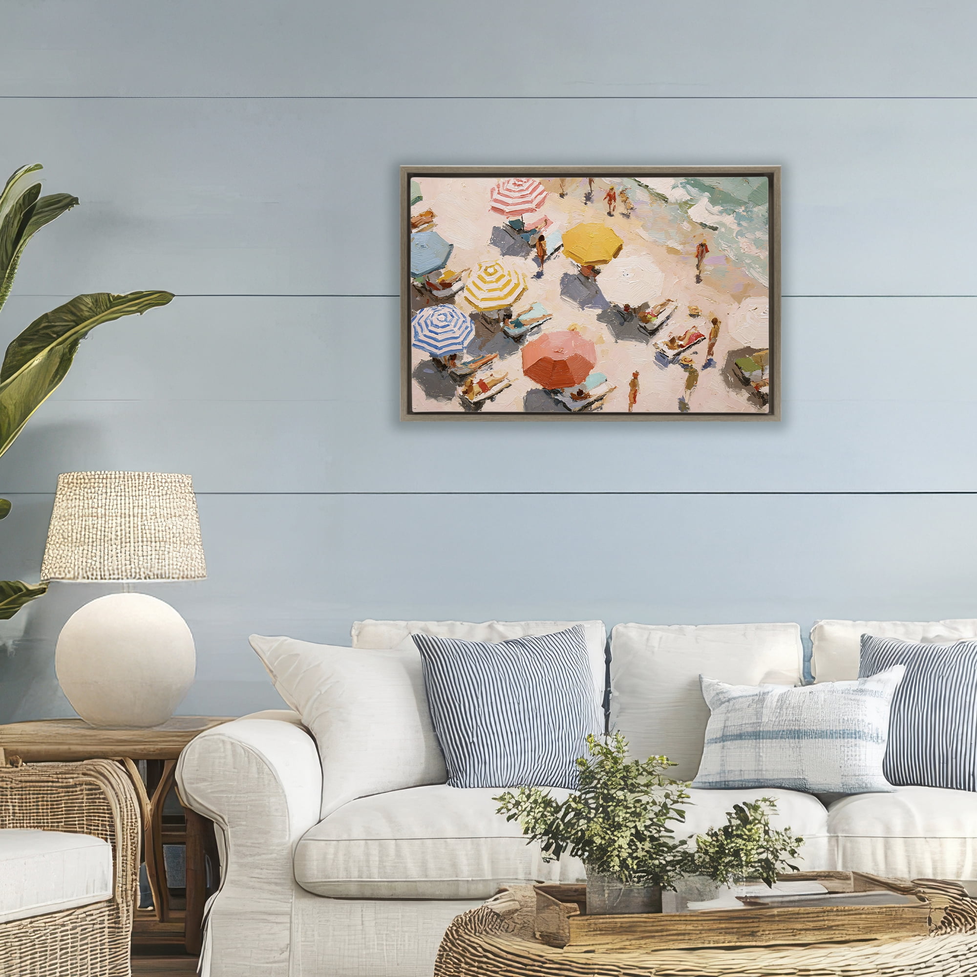 Stupell Industries Summer Beach Fun Expression Brown Framed Floater Canvas Wall Art, design by Jacky Ngan