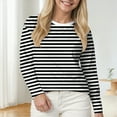 thumbnail image 2 of Godom Women Blouses Dressy Casual Autumn Winter Long Sleeve Shirts Crew Neck Striped Tunic Tops, 2 of 4
