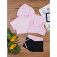 thumbnail image 2 of Miutii Kids Girls 3pcs Dance Outfit Gymnastic Sports Tracksuit Short Hoodie Hooded with Tank Top Pink 12, 2 of 9