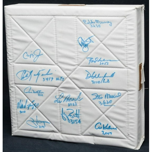 Beautiful 3,000 Hit Club Multi Signed Base 13 Sigs With Inscriptions PSA DNA COA