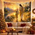 thumbnail image 3 of Robed Figure and Child Walking Hand in Hand along Flower Meadow Path with Wooden Staff, Serene Storybook Nature Style for Families, Thoughtful Gift, Bedroom and Living Room, Tapestry and Wall Hanging, 3 of 7