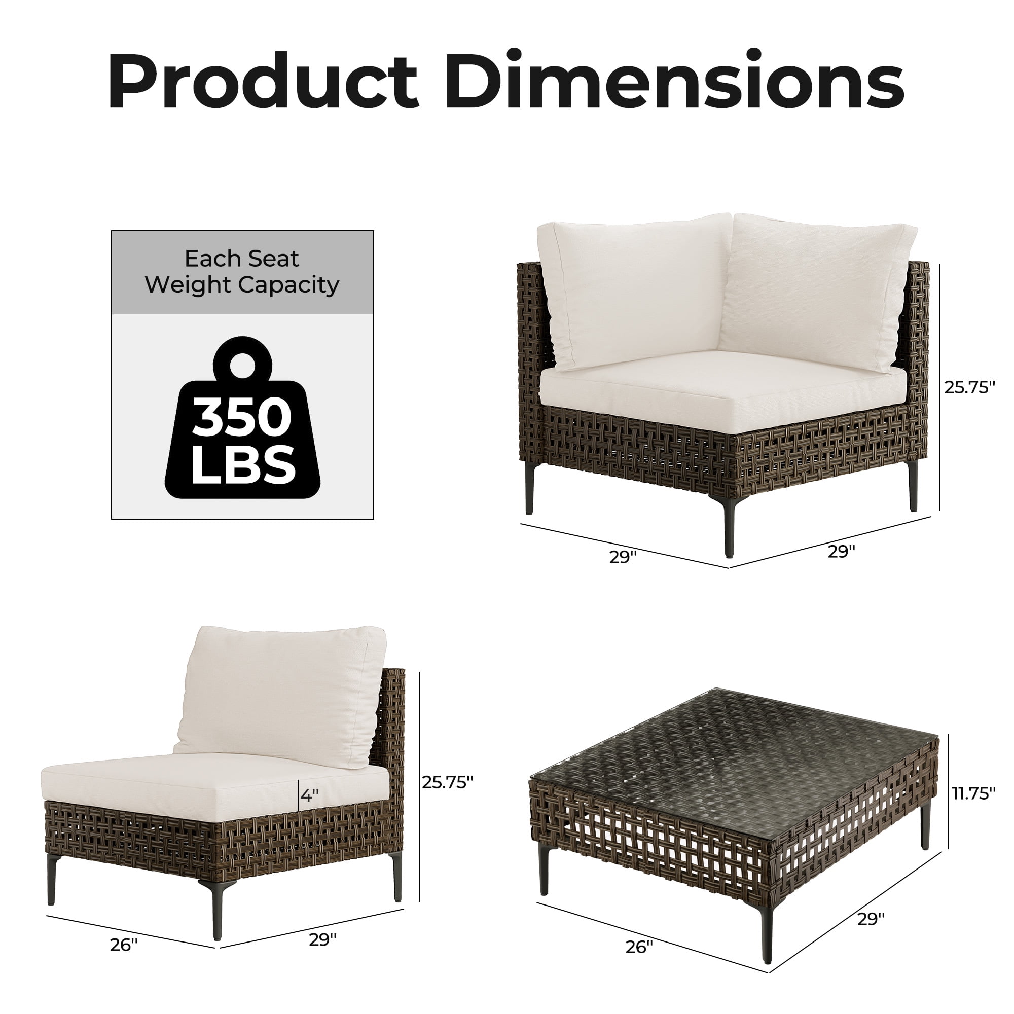 GRANDPATIO Boho 7-Piece Open Weave Wicker Patio Furniture Set, Outdoor Conversation Set with Thick Cushions, Beige Cushion&Brown Wicker