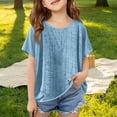 thumbnail image 5 of Hifoo Kids Breathable Linen Blend Loose Fit Round Neck Tee Tops For Girls Casual Comfortable Daily Wear Back To School Fashionable Blouses, 5 of 7
