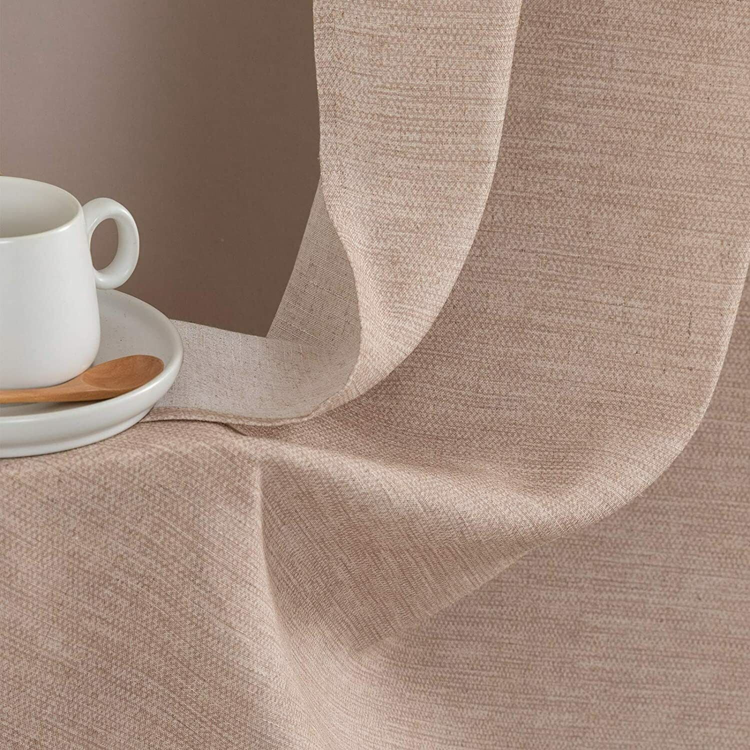 Linen Textured Short Curtains Kitchen Tiers Solid Color Cafe Drapes Rod Pocket