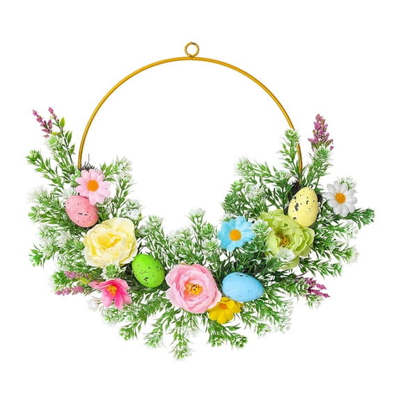 Cinvoph Easter Eggs Wreath for Front Door Decoraitve Wildflower Hanging Wall Decoration Spring Farmhouses Wreath Arrangement Decor 14"