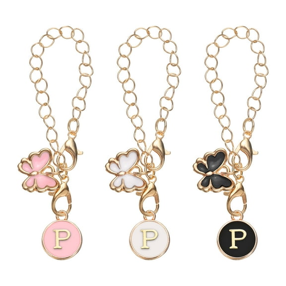 3 Pcs P Letter Charm Accessories for Tumblers with Handle, Heart Shape Butterfly Letter Charm, Black, White, Pink