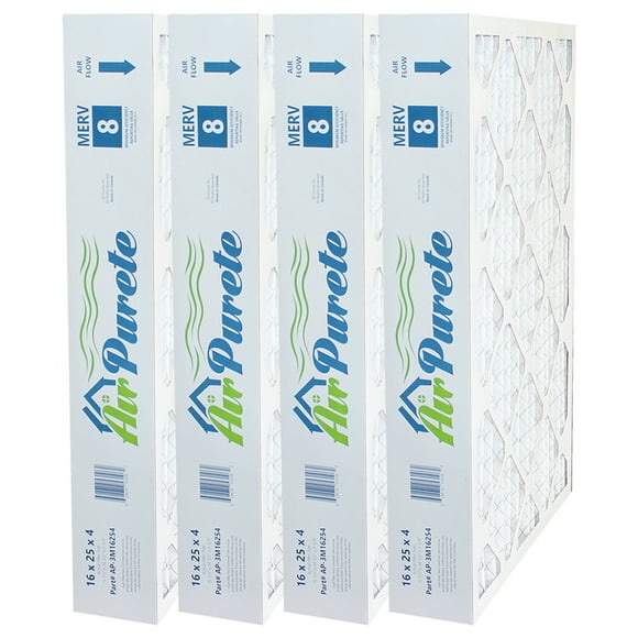 AirPurete Furnace Filters AP-3M16254 | Pack of 4 | Nominal Size: 16x25x4 | Actual Size: 15-1/2" x 24-1/2" x 3-3/4" | High Capacity MERV 8