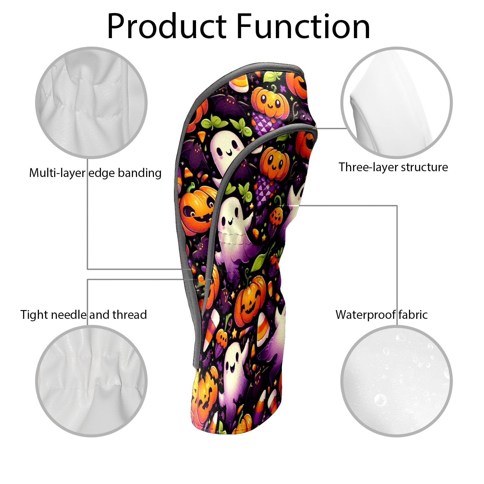 Golf Club Covers, Orange Halloween Ghosts Premium PU Leather Driver Hybrid Putter Head Covers with Velvet Lining, Waterproof Golf Gifts for Men Women