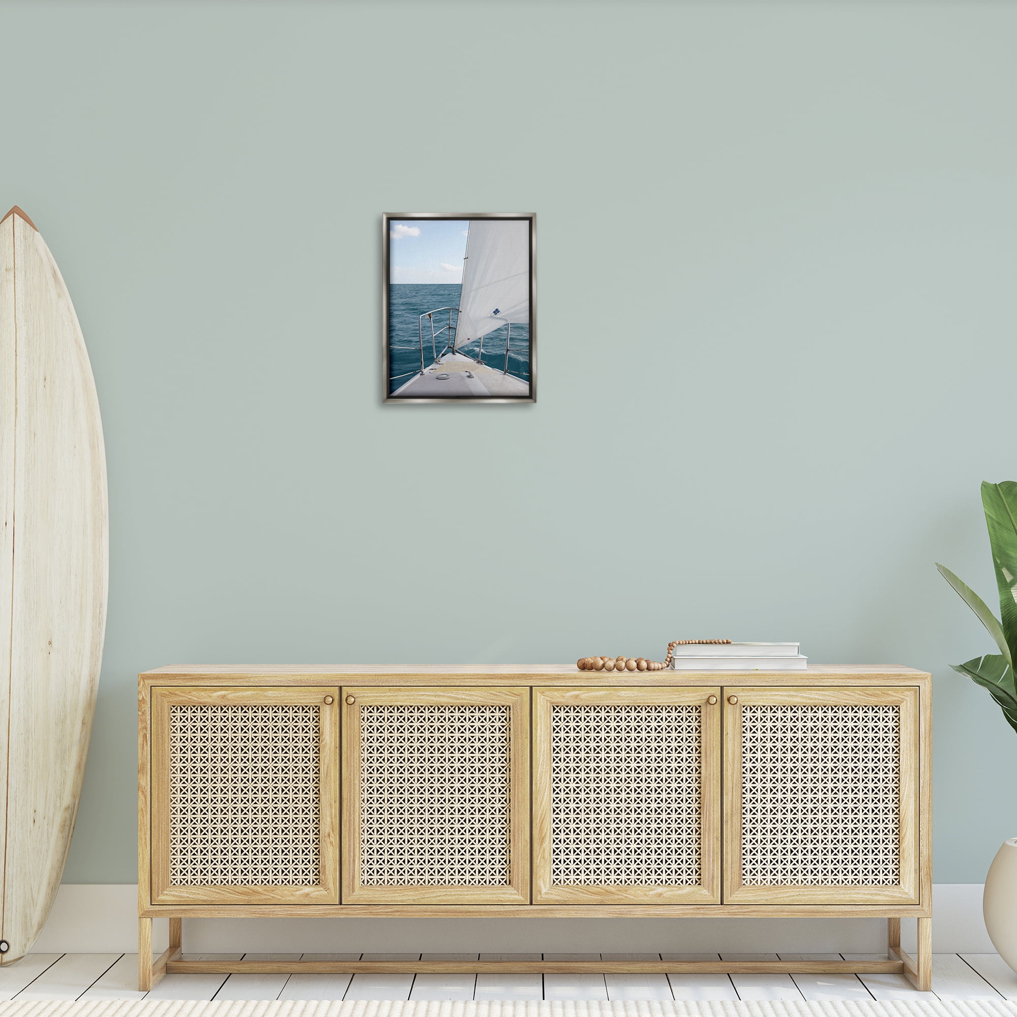 Stupell Industries Ship Bow View Nautical & Beach Photography Gray Floater Framed Canvas Art Print Wall Art, 17 x 21
