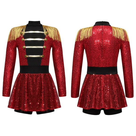 Aiihoo Kids Girls Shiny Sequins Jumpsuit Christmas Leotard Dress Uniform Red 6