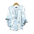 thumbnail image 4 of Summer Casual Blouse Floral Half Sleeve Shirt, Summer Printing V Neck, 3/4 Sleeves Loose Casual Top, Daily Wear, Bubble Wrinkles 1PC, Blue 3XL, Size S-3XL, 4 of 4