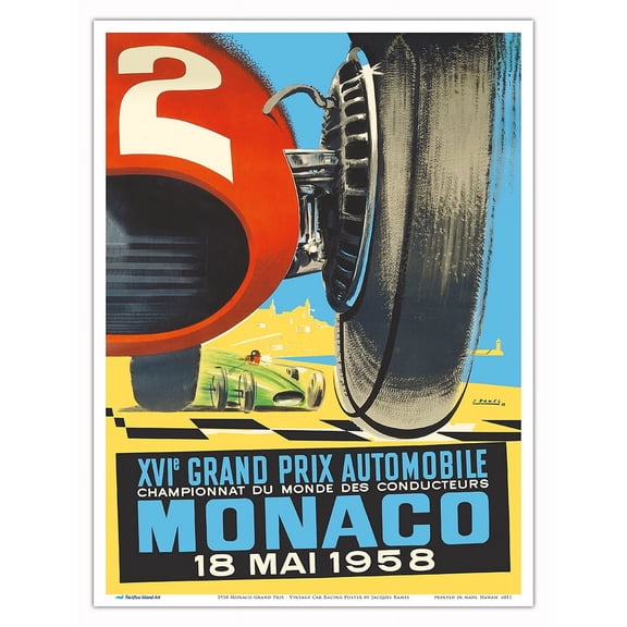 1958 Monaco Grand Prix - Vintage Car Racing Poster by Jacques Ramel - Master Art Print (Unframed) 9in x 12in