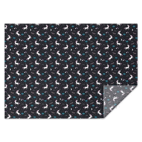 Black Cartoon Unicorn Pattern Rectangle Tablecloth 60"x84",Waterproof Polyester Rectangle Table Cloth, Wipeable Spillproof Polyester Tablecloth for Dining, Camping, Indoor and Outdoor