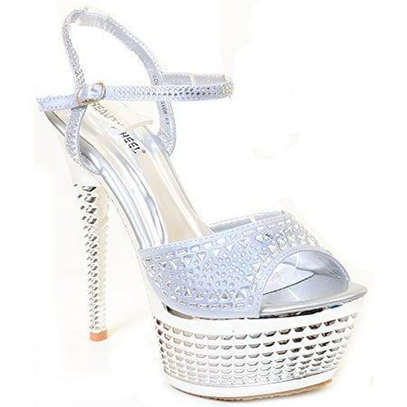 

Chrome Silver Rhinestone Evening Platform Sandal Formal Women s Heels