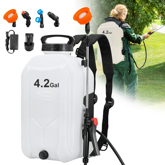 SideKing 4 Gallon Battery Powered Backpack Sprayer, 0-100 PSI Electric Backpack Sprayer with 12V Rechargeable Battery, Adjustable Pressure Pump, Telescopic Wand & 4 Nozzles for Lawn, Garden
