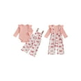 thumbnail image 2 of Miaouyo Infant Baby Girls Fall Clothing Set 0 3 6 9 12 18 Months Solid Color Ribbed Romper with Print Overalls 2Pcs Outfits, 2 of 9