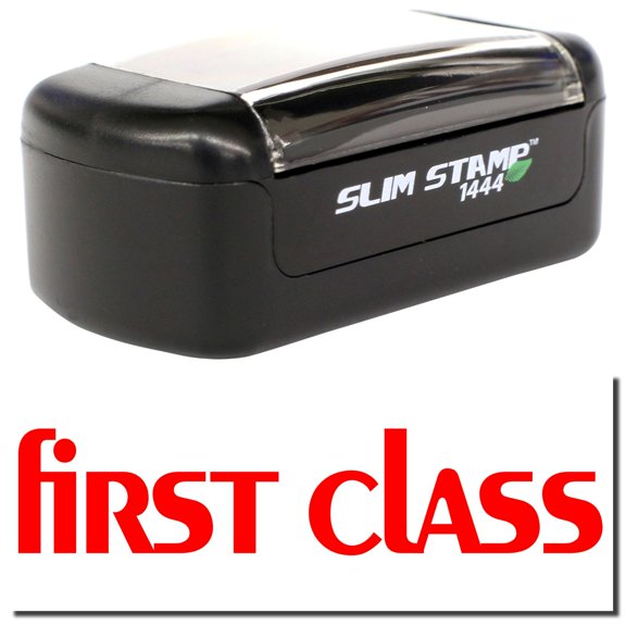 Slim Pre-Inked Lower Case First Class Stamp, Slim 1444, Ultra Slim Design, Impression Size 1/2" by 1-3/4", Up to 25,000 Impressions - Red Ink