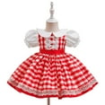 thumbnail image 5 of SuTry Girls Christmas Embroidery Long Sleeve Dress Bow Collar Holiday Party Puffed Dress Festive Performance Outfit for Kids 6 Months-3 Years(Red#1,6 Months), 5 of 9