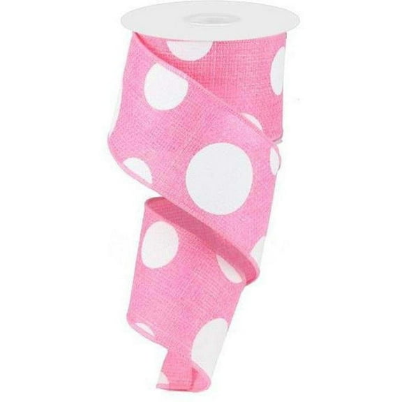 2.5" Faux Burlap Giant Polka Dot Ribbon: Light Pink  White (10 Yards)