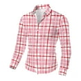 thumbnail image 5 of BiZtdJrK Plaid Button Down Dress Shirt for Men Long Sleeve Checkered Shirts Casual Lapel Plaid Work Tops Christmas Gifts, Pink, S, 5 of 9