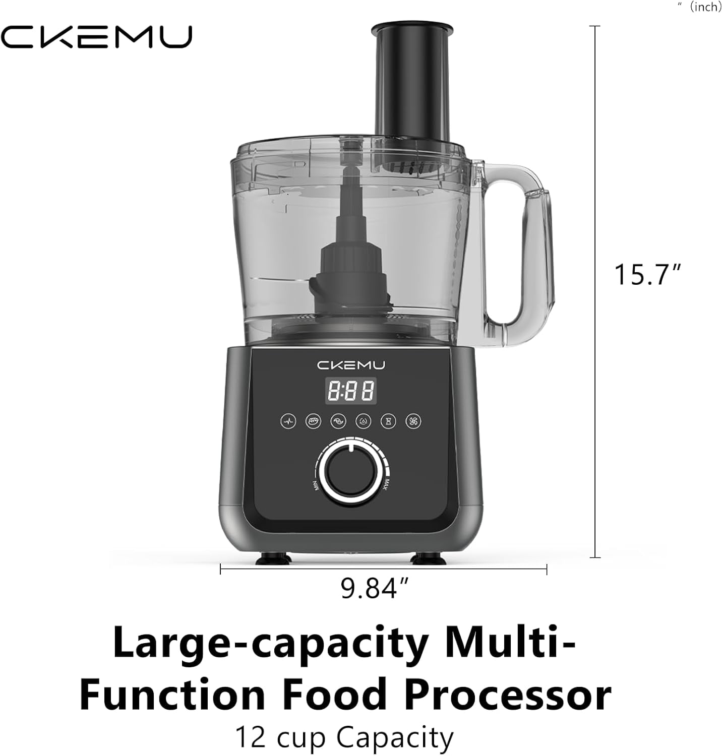 Food Processor and Vegetable Chopper with 12 Cup Bowl, 6 Functions for Chopping Slicing French Fries Purees & Dough, Silver Kitchen Appliance
