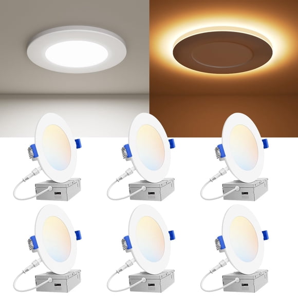 VOLISUN Lumières de Pot 4 Pouces, Lumière Encastrée Slim LED 5CCT avec Veilleuse, 2700K-5000K Sélectionnable, 9.5W Eqv 80W, 810LM Dimmable Lumières de Pot LED, Plafond