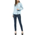thumbnail image 3 of Allegra K Women's V Neck Long Sleeves Button Down Contrast Color Chiffon Shirt, 3 of 7