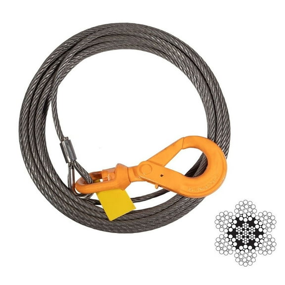 1/2" x 100' Winch Cable Rope Wrecker Tow Truck Rollback - Steel Core w/ Hook, 23,600 lbs Breaking Strength