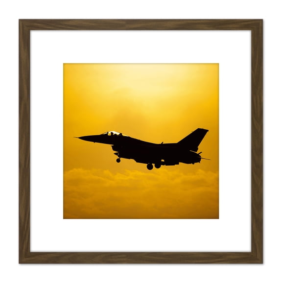 Military USA USAF F-16 Fighting Falcon Aircraft Jet Photo 8X8 Inch Square Wooden Framed Wall Art Print Picture with Mount