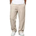 thumbnail image 5 of Yungyresw Men's Solid Linen Casual Pants Breathable Lightweight Athletic Trousers With Multi Pockets Relaxed Fit Work Trousers Khaki L, 5 of 5