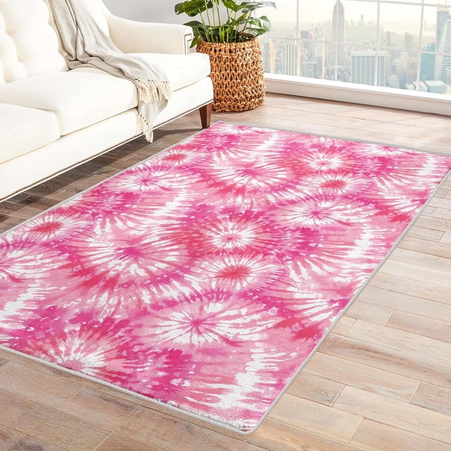 Tie Dye Rugs for Living Room Bedroom - Pink Rug 3x5 - Art Carpet for Home Decor - Washable Non Slip Patterned Indoor Small Area Rug - Soft & Low Pile (ZK&827)
