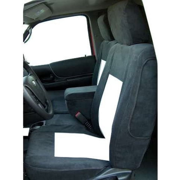 F473 2010-2012 Ford Ranger Front 60/40 Split Seat with Opening Center Console Made in Two Tone Black Twill with Gray Twill Inserts.