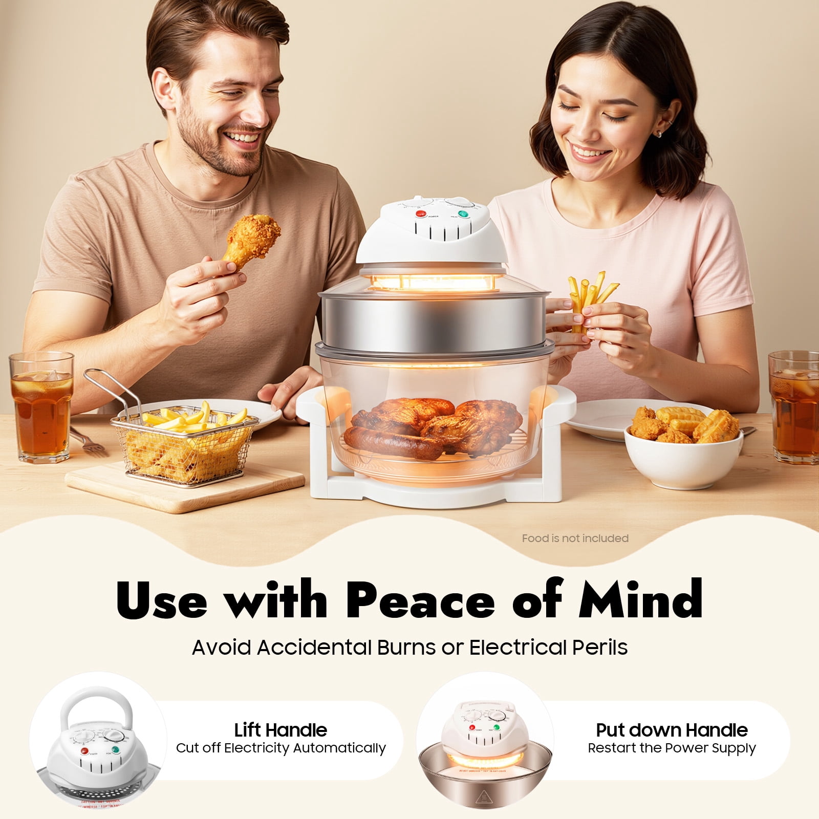 17L Large Capacity Air Fryerm,1200W-1400W Halogen Oven with Glass Pot,Adjustable Temperature & 0-60Min Timer,See-Through Cooking, Home Kitchen Gift