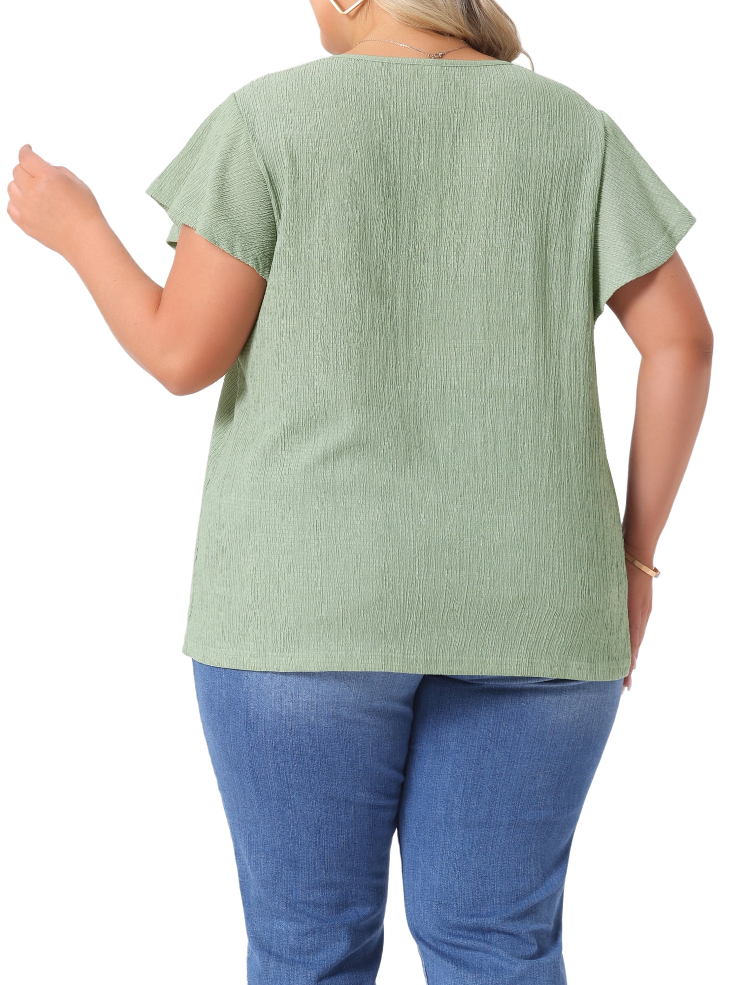 DARING DIVA Women's Plus Tops V Neck Ruffle T Shirt Blouses 2X Green