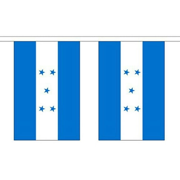 10' Honduras String Flag Party Bunting Has 10 Honduran 6"x9" Polyester Banner Flags Attached, Popular for School Classroom, Bars, Restaurants, World Cup Theme Parties