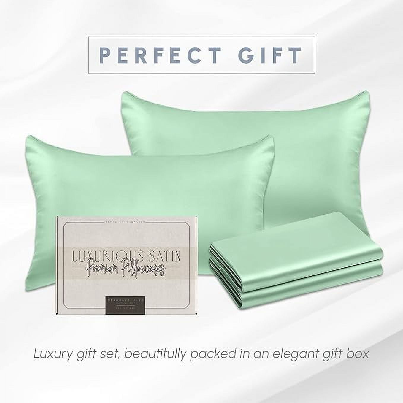 Cooling Viscose Satin Pillowcase 4-Pack Set with Hidden Zipper Closure,Standard/Queen, Mint Green