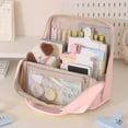 thumbnail image 5 of Standing Makeup Bag, Large Capacity Travel Cosmetic Organizer with Divided Compartments, Handheld Storage Case for Brushes Toiletries Beauty Essentials, Vanity Countertop and Trip Use, Pink, 5 of 6