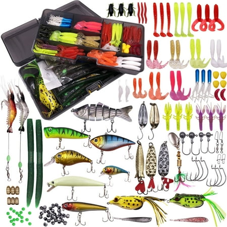 Luxvie 300Pcs Fishing Lures Kit for Bass Freshwater Frog Lure with Free Tackle Box Fishing Lure Set Including Combo Swimbaits Crankbaits Spinnerbaits Plastic Worms Jigs Topwater Lures