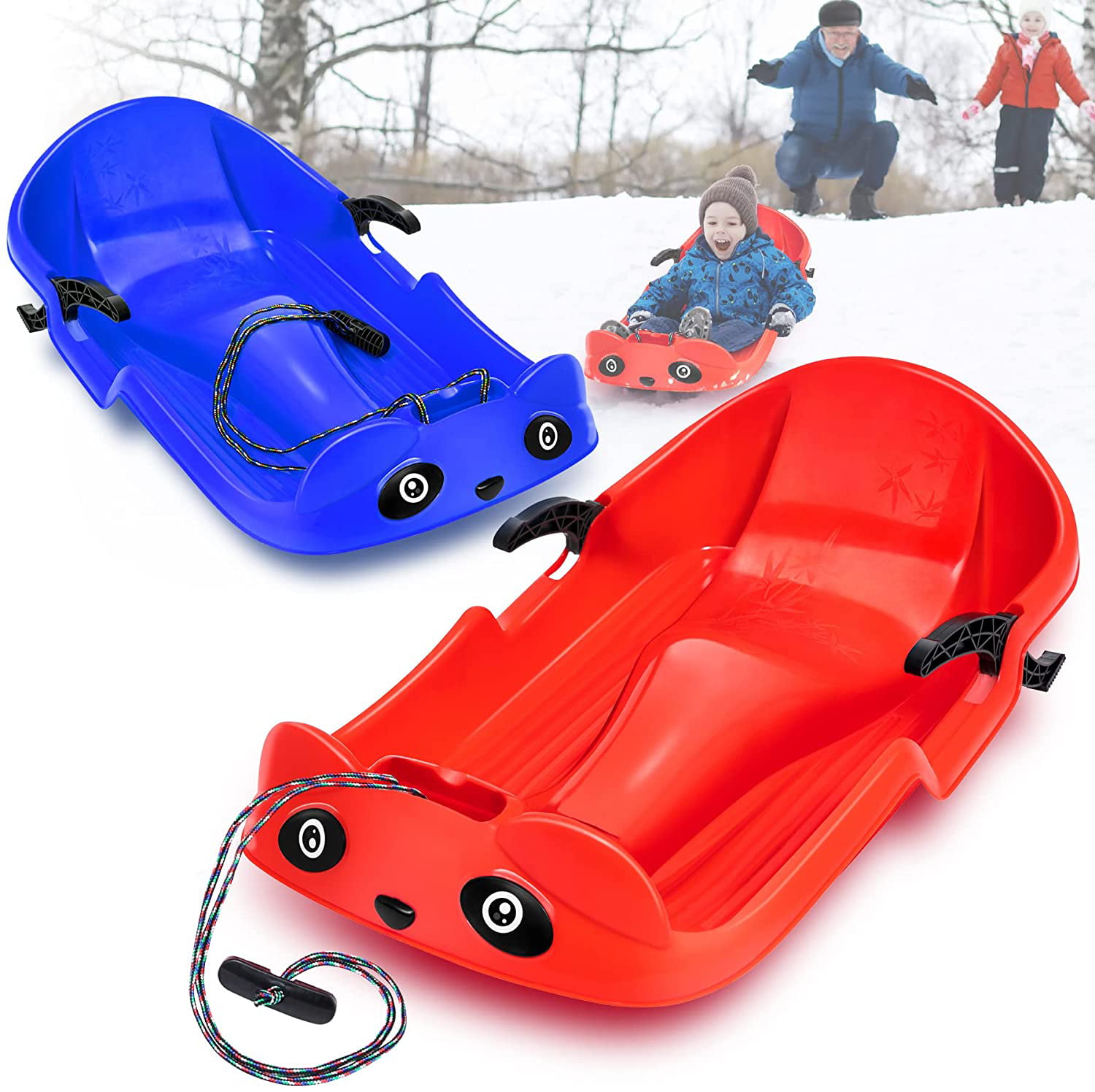 RED Children's Kid's Snow Sledge with Steering brakes Sled Sleigh Winter Fun 