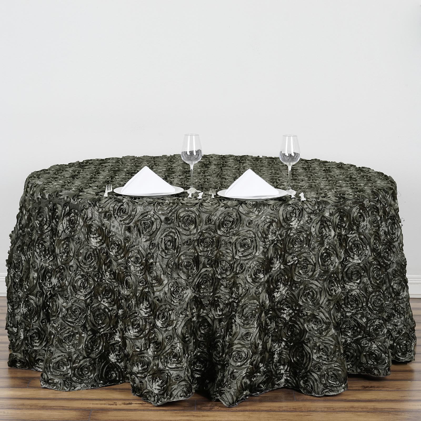 Efavormart 132" Wholesale Round Table Cover GREY Grandiose Rosette 3D