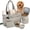 Khaki, variant on Rubyloo Puffer Tote Dog Bag with Pet Bowls and Food Storage, Dog Travel Bag for Supplies, Dog Diaper Bag, Gifts for Women and Pet Lovers, Pink